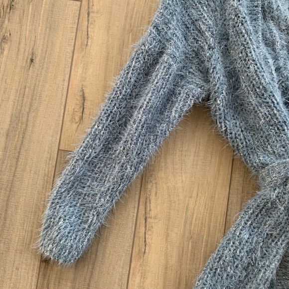 Anthropologie Dusty Blue Sparkly Tie Sweater, XL - Picture 3 of 8
